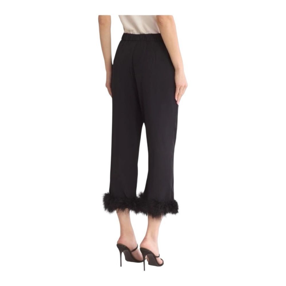 Wayf Black Cropped Feather-Hem Pants
